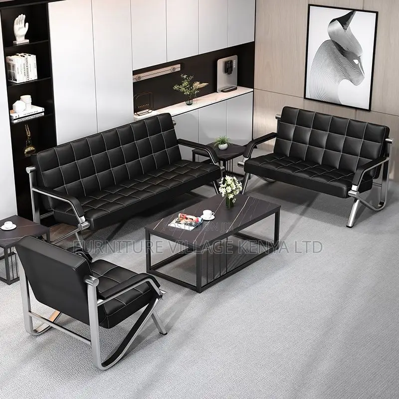 Office Sofa; Metal Frame Leather 5 Seater Reception Office Sofa