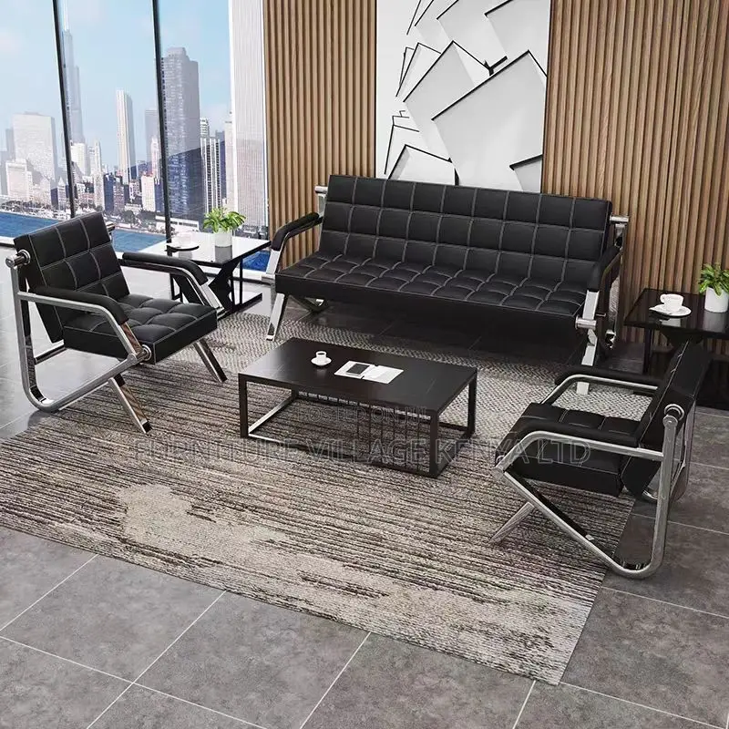 Office Sofa; Metal Frame Leather 5 Seater Reception Office Sofa