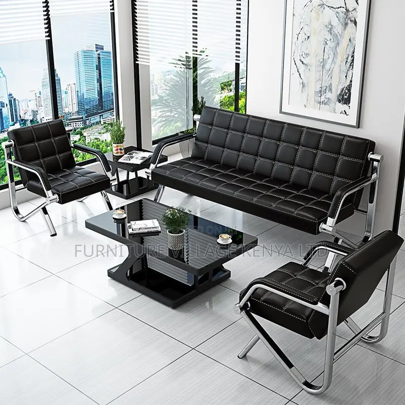 Office Sofa; Metal Frame Leather 5 Seater Reception Office Sofa