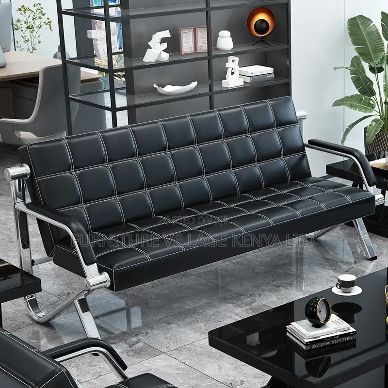 Office Sofa; Metal Frame Leather 5 Seater Reception Office Sofa