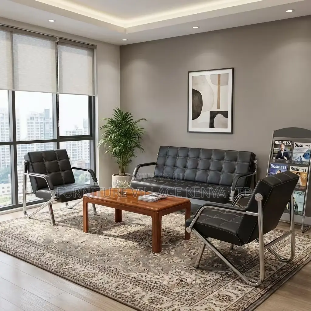 Office Sofa; Metal Frame Leather 5 Seater Reception Office Sofa
