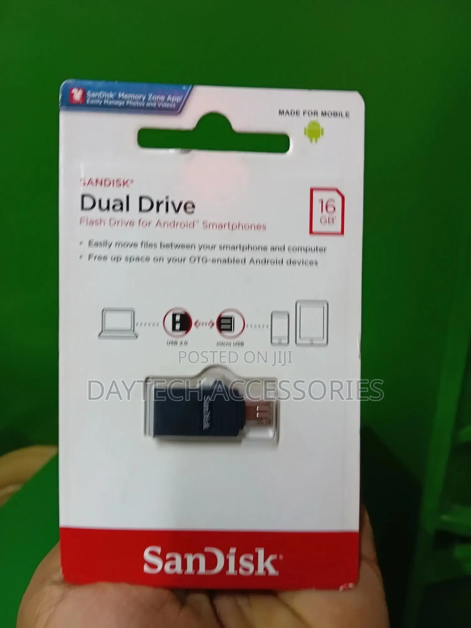 Sandisk 16gb Ultra Dual Drive Otg Flash Drive for Android Smartphones.
