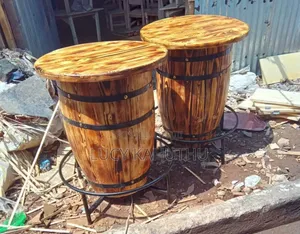 Restaurant Brown Barrel Table With Polished Wood