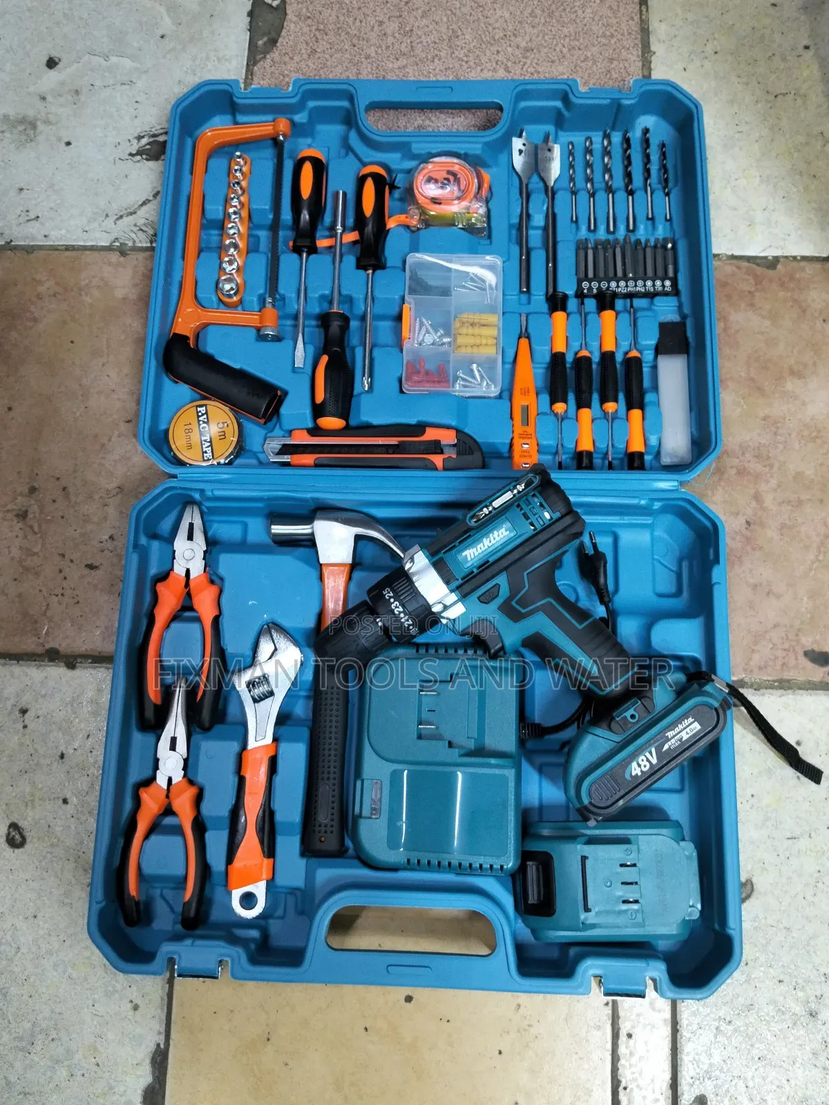 Makita Heavy Duty Cordless Drill Hummer 2 Battery 48 Volts Set