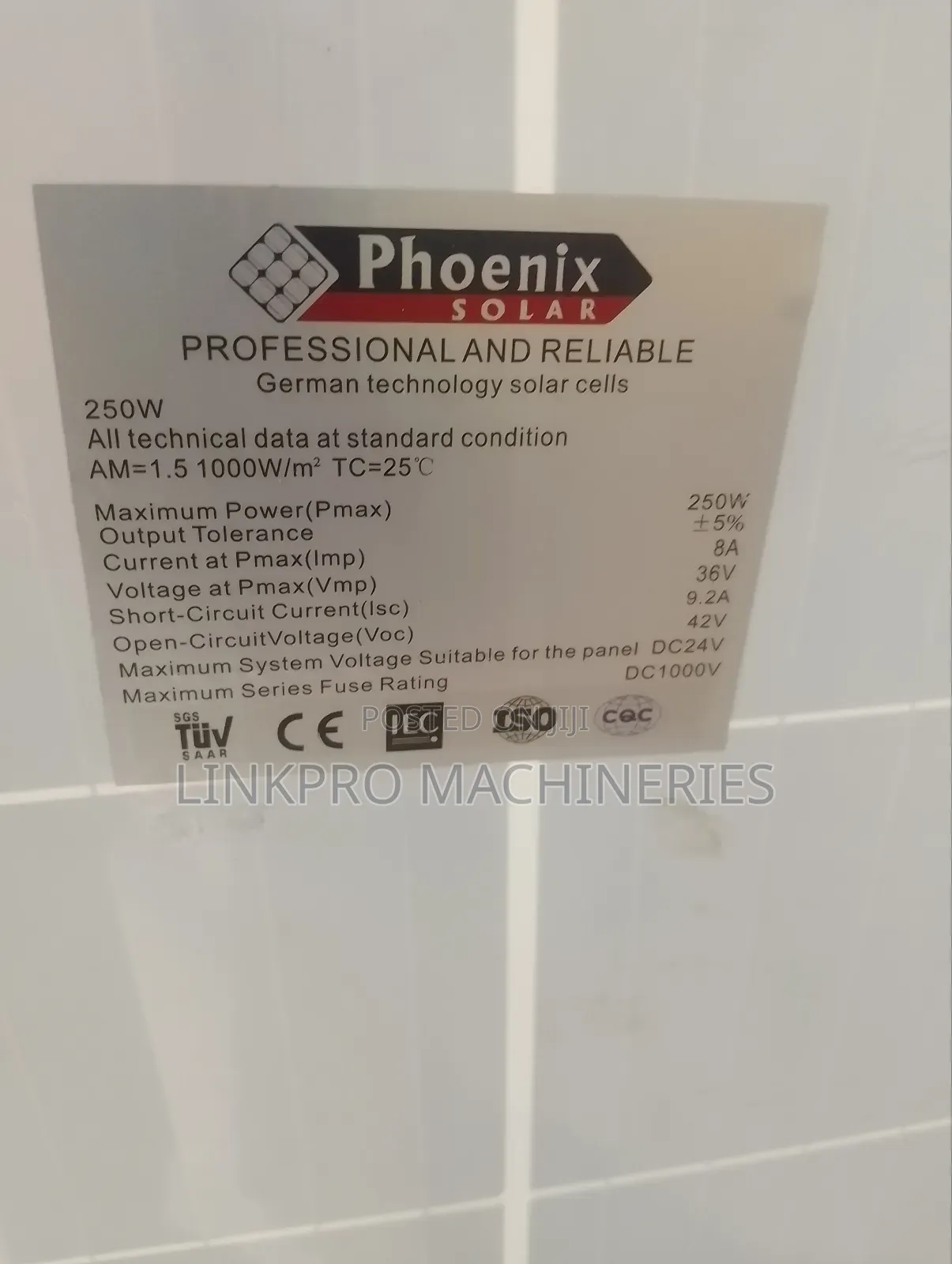 250 Watts Phoenix Solar Panel