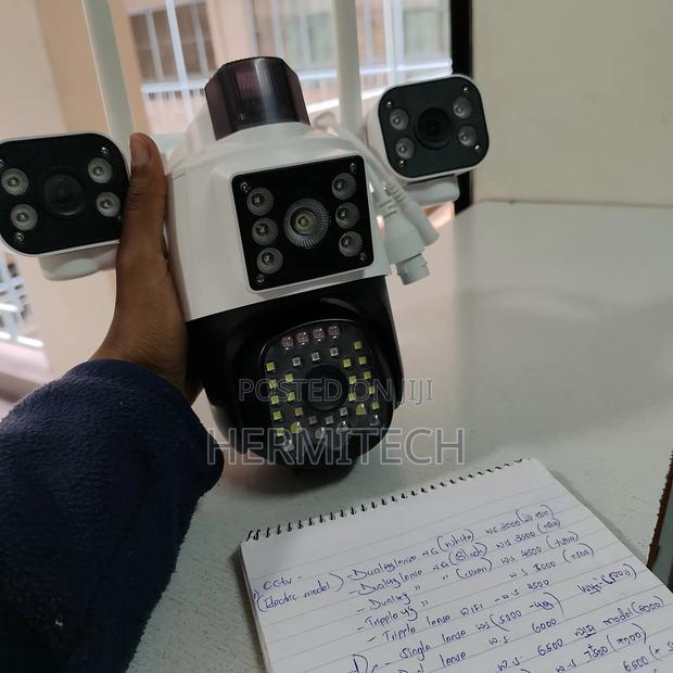 White Triple Lens 4g Electric Model Surveillance Camera With Alarm - main view