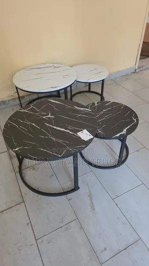 Black and White Coffee Table Marble Effect (Mdf) With Black Stand