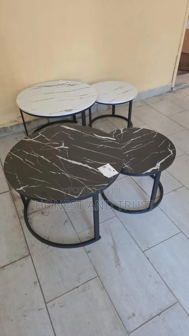Black and White Coffee Table Marble Effect (Mdf) With Black Stand