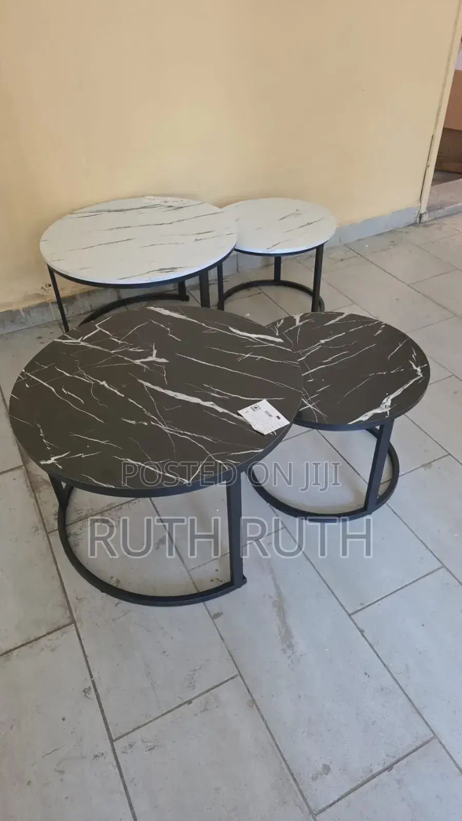 Black and White Coffee Table Marble Effect (Mdf) With Black Stand