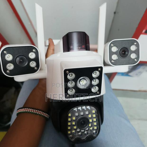 White Triple Lens CCTV 4g Enabled Electric Model