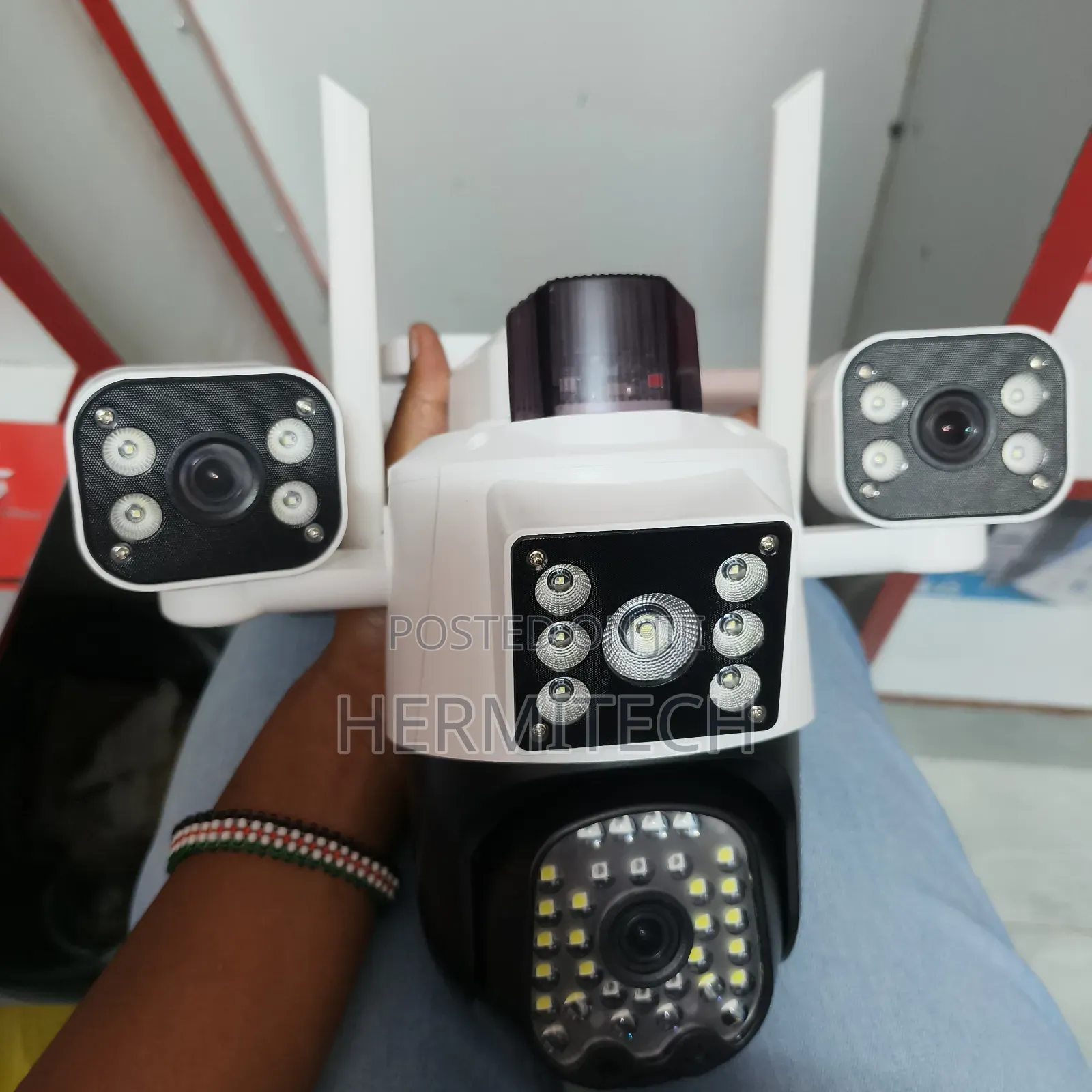 White Triple Lens CCTV 4g Enabled Electric Model