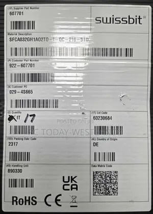 Swissbit Industrial Cfast Card, 32 Gb,Sfca032gh1ao2to-i-qc-216-std