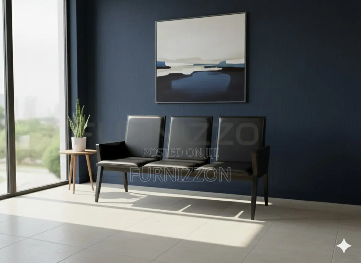 Modern 3 Seater Pu Waiting Chair Black