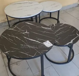 Marble-Effect MDF Nesting Tables Black White With Sleek Black Frame