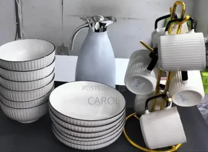 19 Pieces Dinner Set 6 Cups 6 Plates 6 Bowls 1 Flask