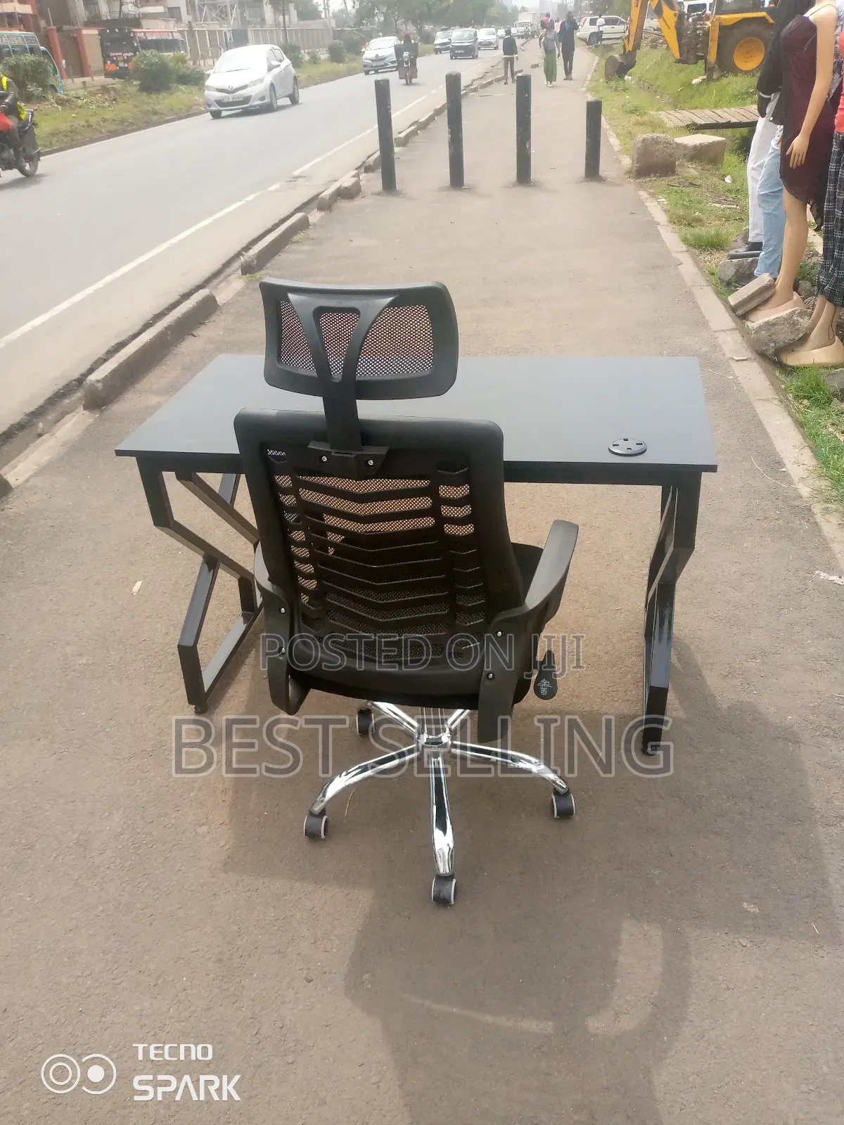 All Black Metallic Study Desk and Headrest Chair