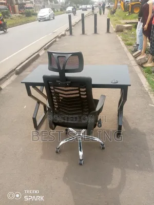 All Black Metallic Study Desk and Headrest Chair