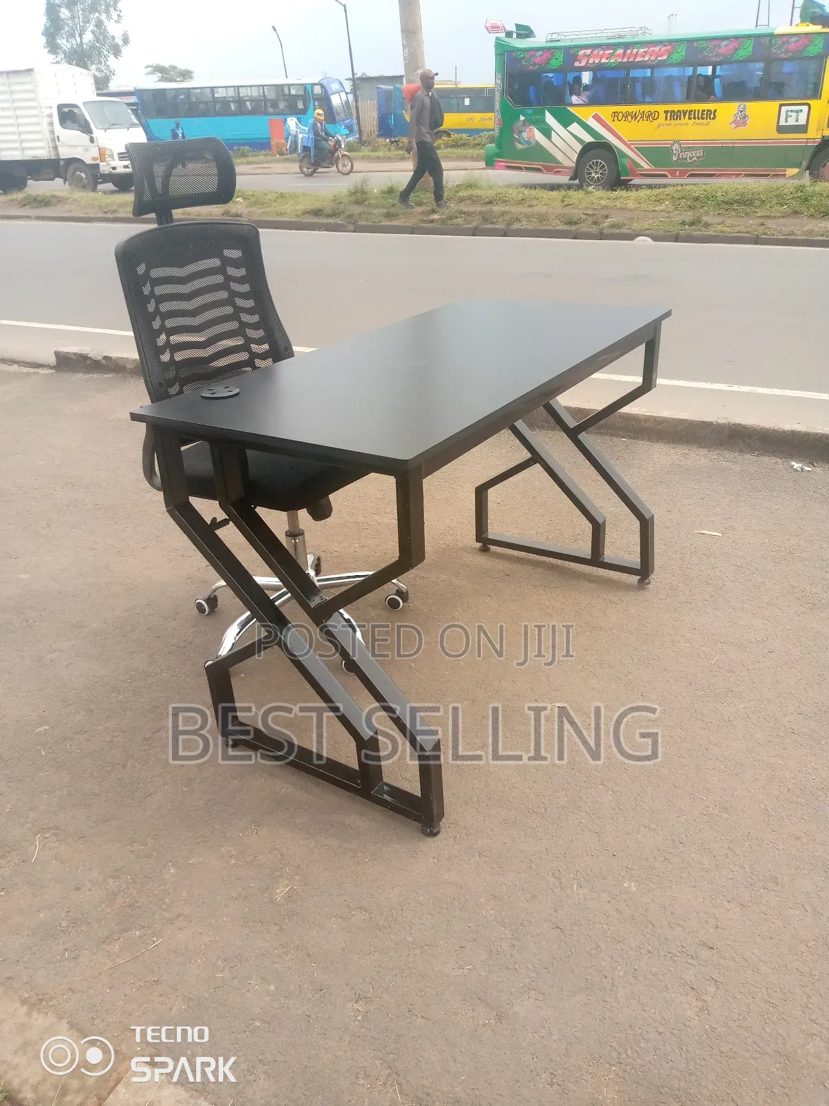 All Black Metallic Study Desk and Headrest Chair