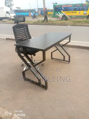 All Black Metallic Study Desk and Headrest Chair