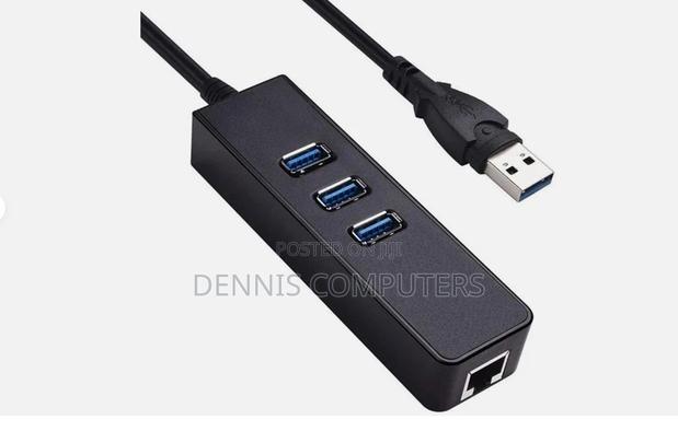 3-Port Usb 3.0 Hub With Gigabit Ethernet Adapter 0.15m Black