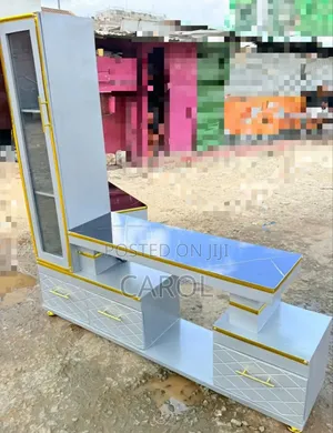 Executive Tv Stand With Marble Coating And Shelf Cabinet