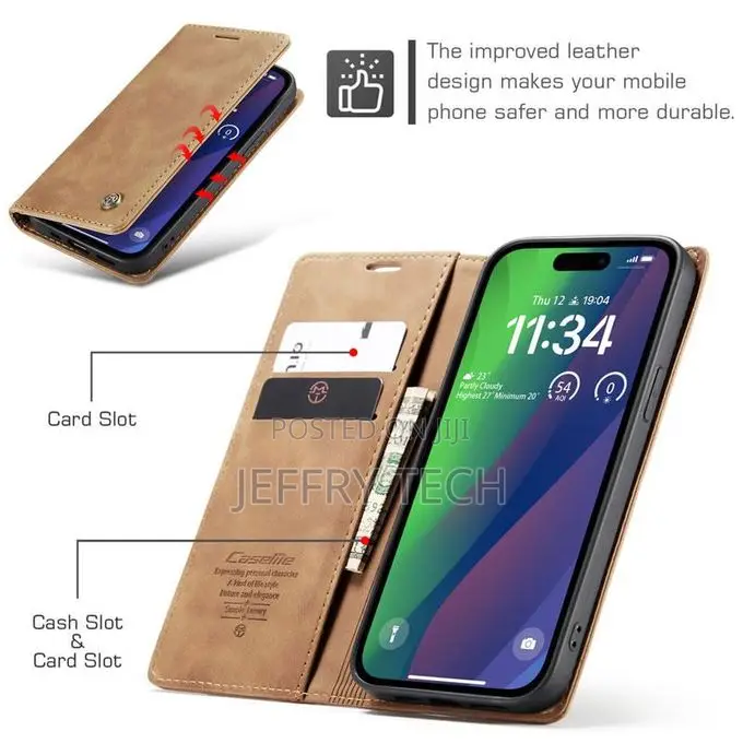 Yasink Caseme Brown Soft Leather Wallet Flip Cover Case for iPhone 15+