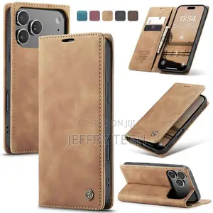 Viss Caseme Brown Soft Leather Wallet Flip Case for iPhone 17 Pro Max