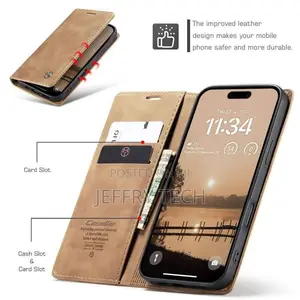 Viss Caseme Brown Soft Leather Wallet Flip Case for iPhone 17 Pro Max