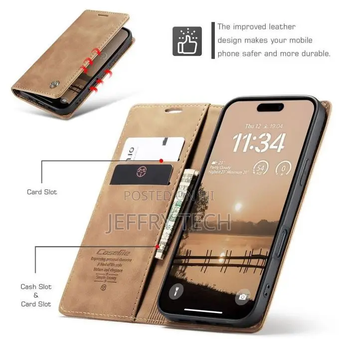 Viss Caseme Brown Soft Leather Wallet Flip Case for iPhone 17 Pro Max