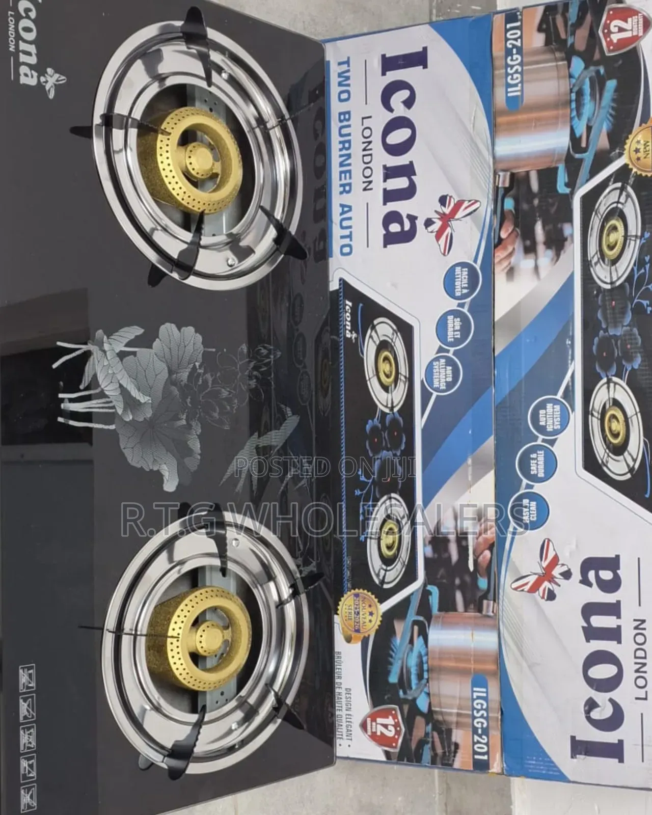 Icona Dual Burner Glass Top Gas Cooker – Easy Clean Design