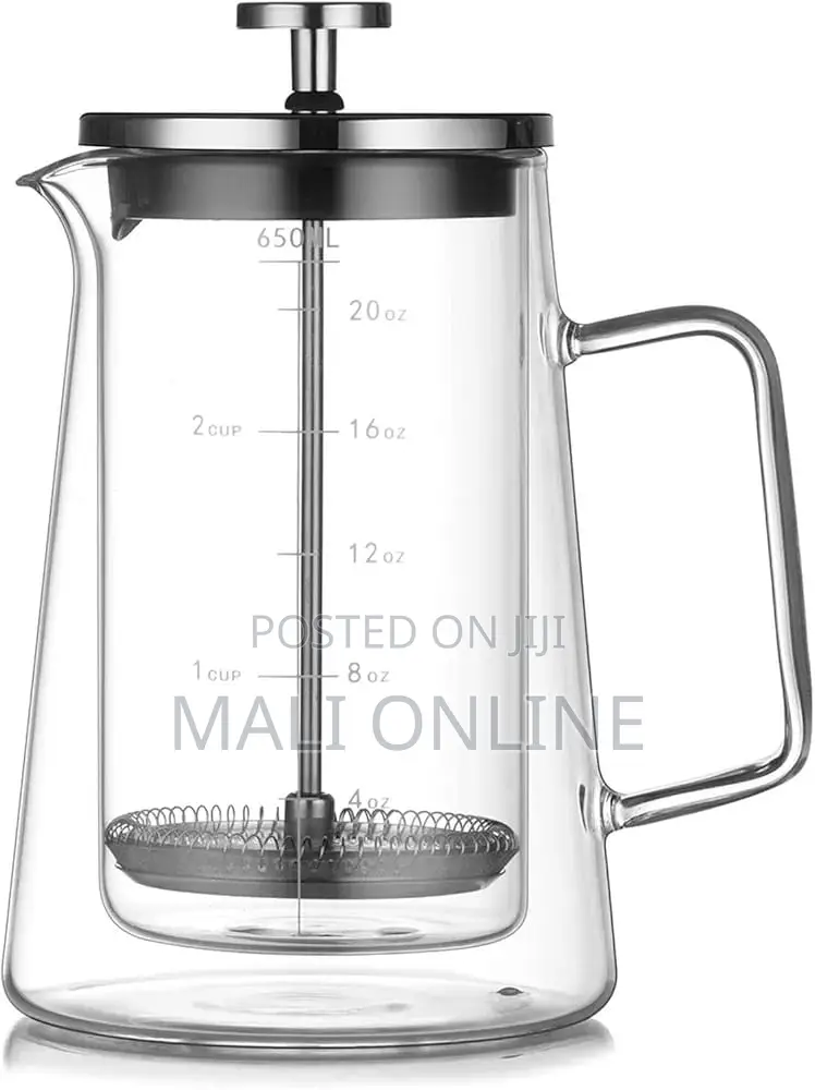 Glass French Press Coffee Maker 650ml Double Wall Borosilicate Pot