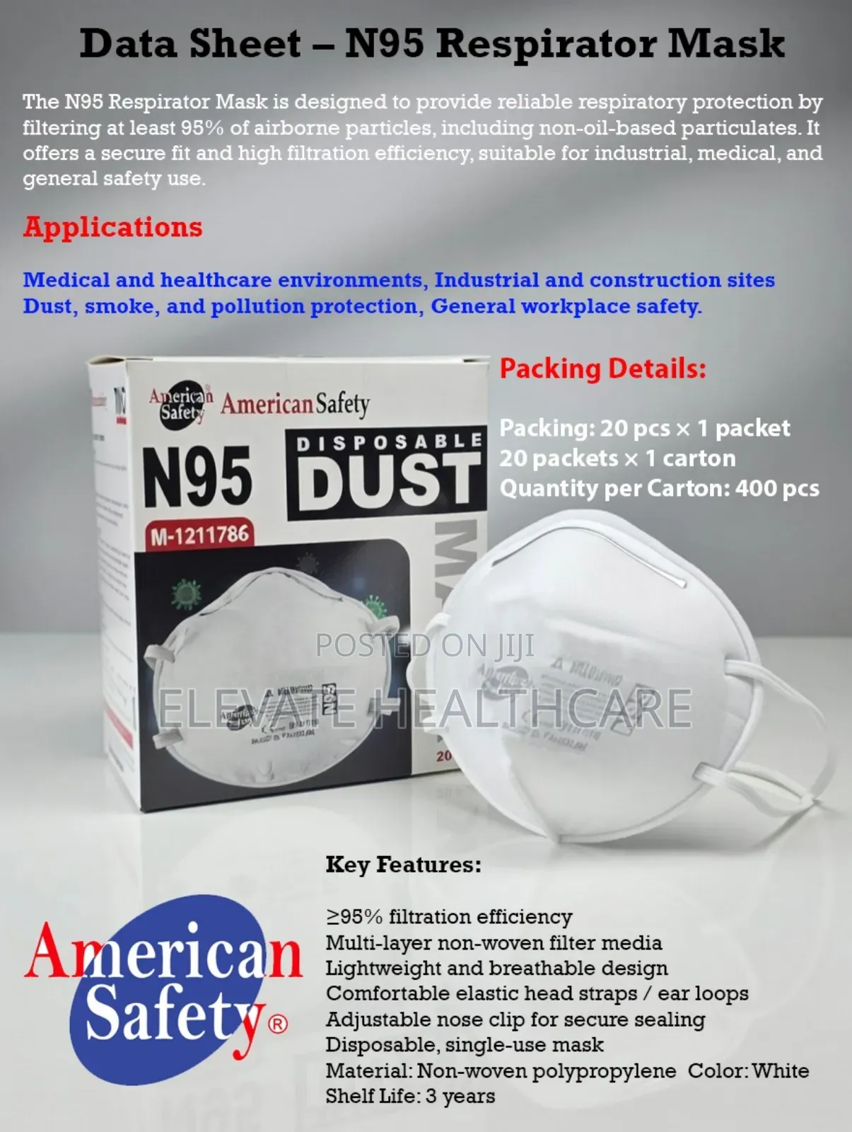 American Safety N95  Dust Masks
