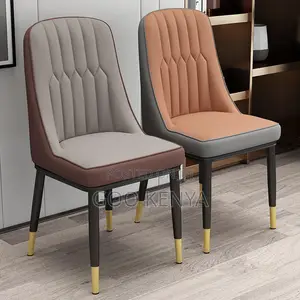 Home Chair; High-back Leather Dining Chair With Matte Metal Legs