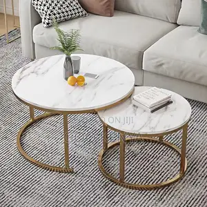 Home Table Set; Round Marble Top 2-piece Table Set For Small Spaces