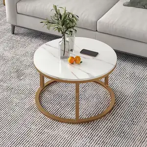Home Table Set; Round Marble Top 2-piece Table Set For Small Spaces