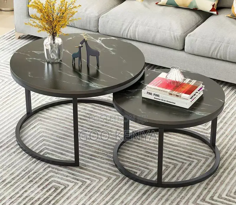 Home Table Set; Round Marble Top 2-piece Table Set For Small Spaces