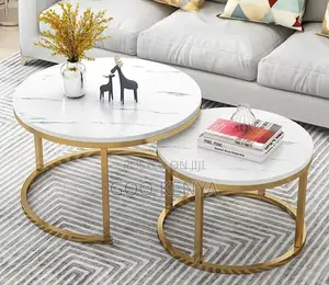 Home Table Set; Round Marble Top 2-piece Table Set For Small Spaces