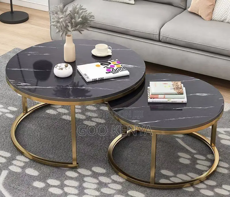 Home Table Set; Round Marble Top 2-piece Table Set For Small Spaces