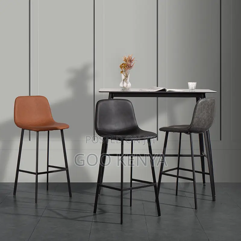 Home Bar Stool; Leather Bar Stool With Sturdy Steel Legs For Kitchen