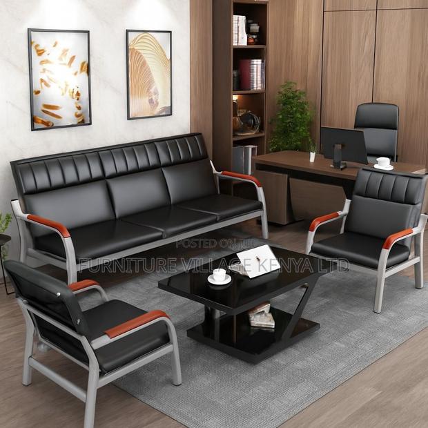 Office Sofa; 5-seater Leather Padded Waiting Office Sofa