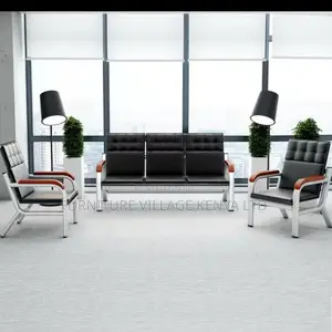 Office Sofa; 5-seater Leather Padded Waiting Office Sofa