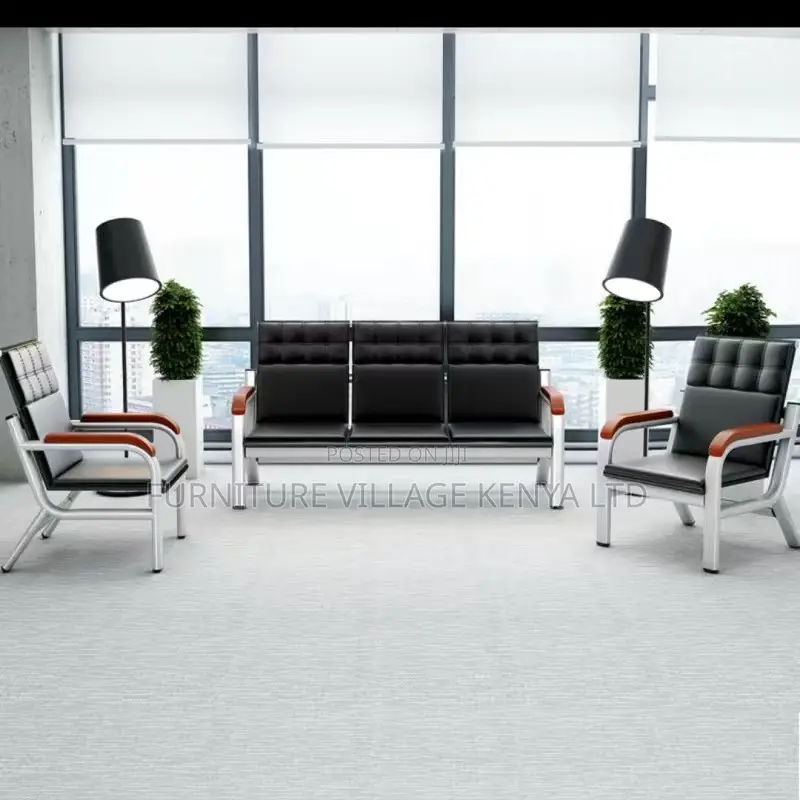 Office Sofa; 5-seater Leather Padded Waiting Office Sofa