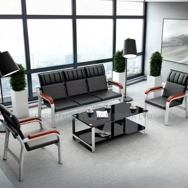 Office Sofa; 5-seater Leather Padded Waiting Office Sofa