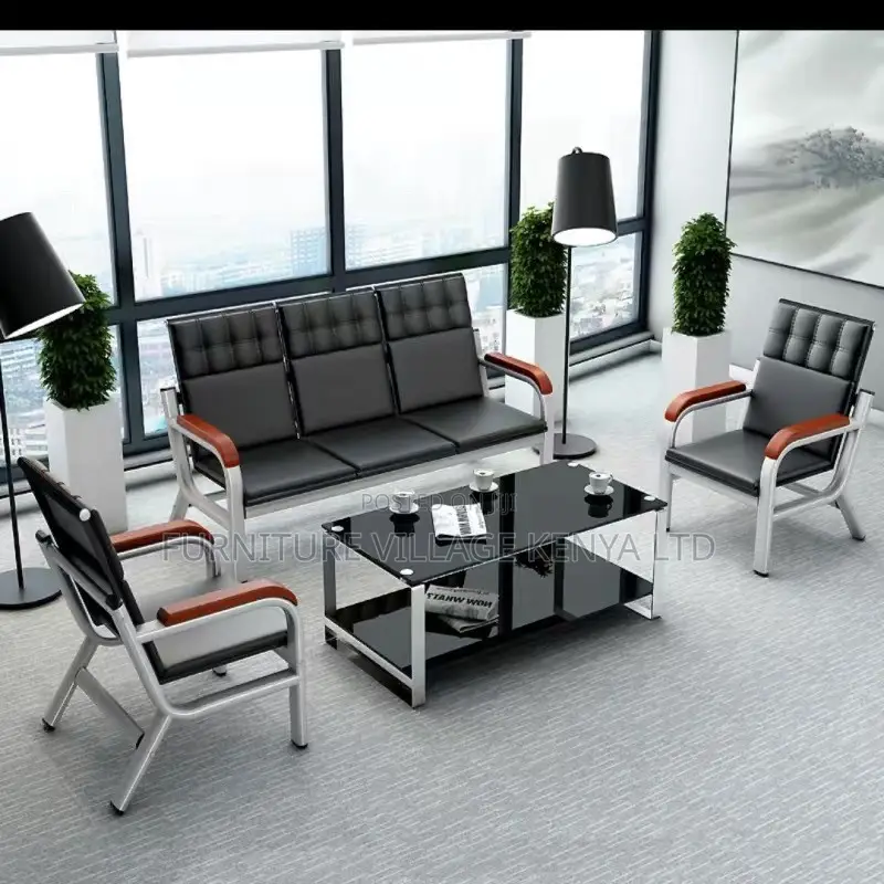 Office Sofa; 5-seater Leather Padded Waiting Office Sofa