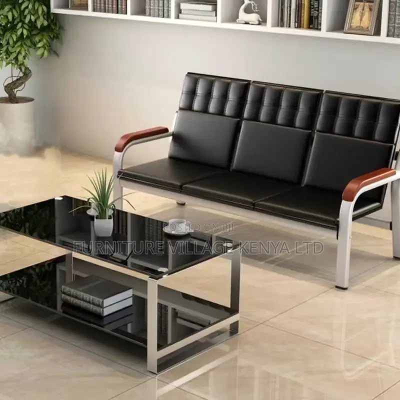 Office Sofa; 5-seater Leather Padded Waiting Office Sofa