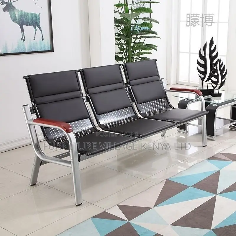 Office Sofa; 5-seater Leather Padded Waiting Office Sofa