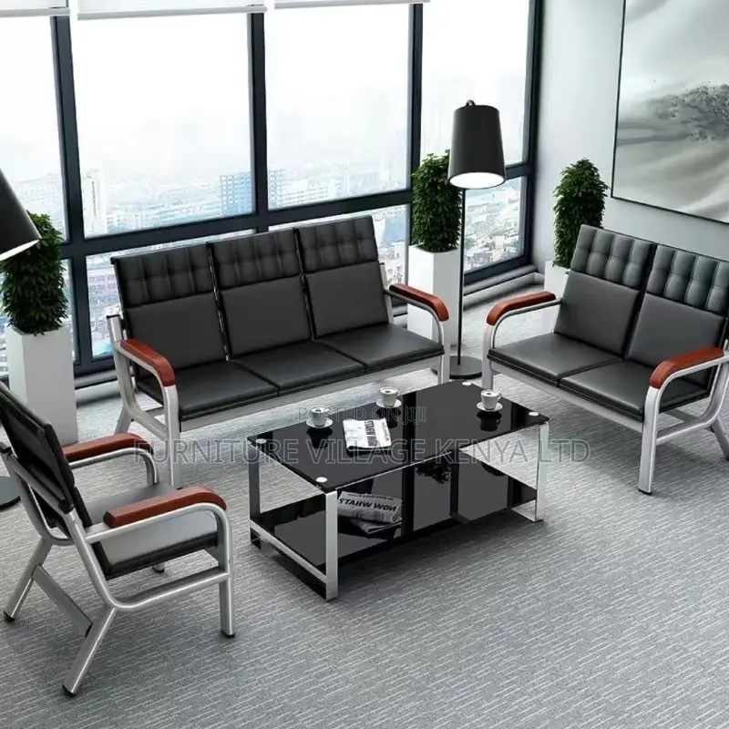 Office Sofa; 5-seater Leather Padded Waiting Office Sofa