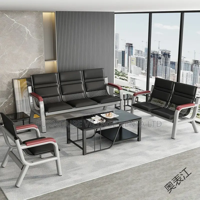 Office Sofa; 5-seater Leather Padded Waiting Office Sofa