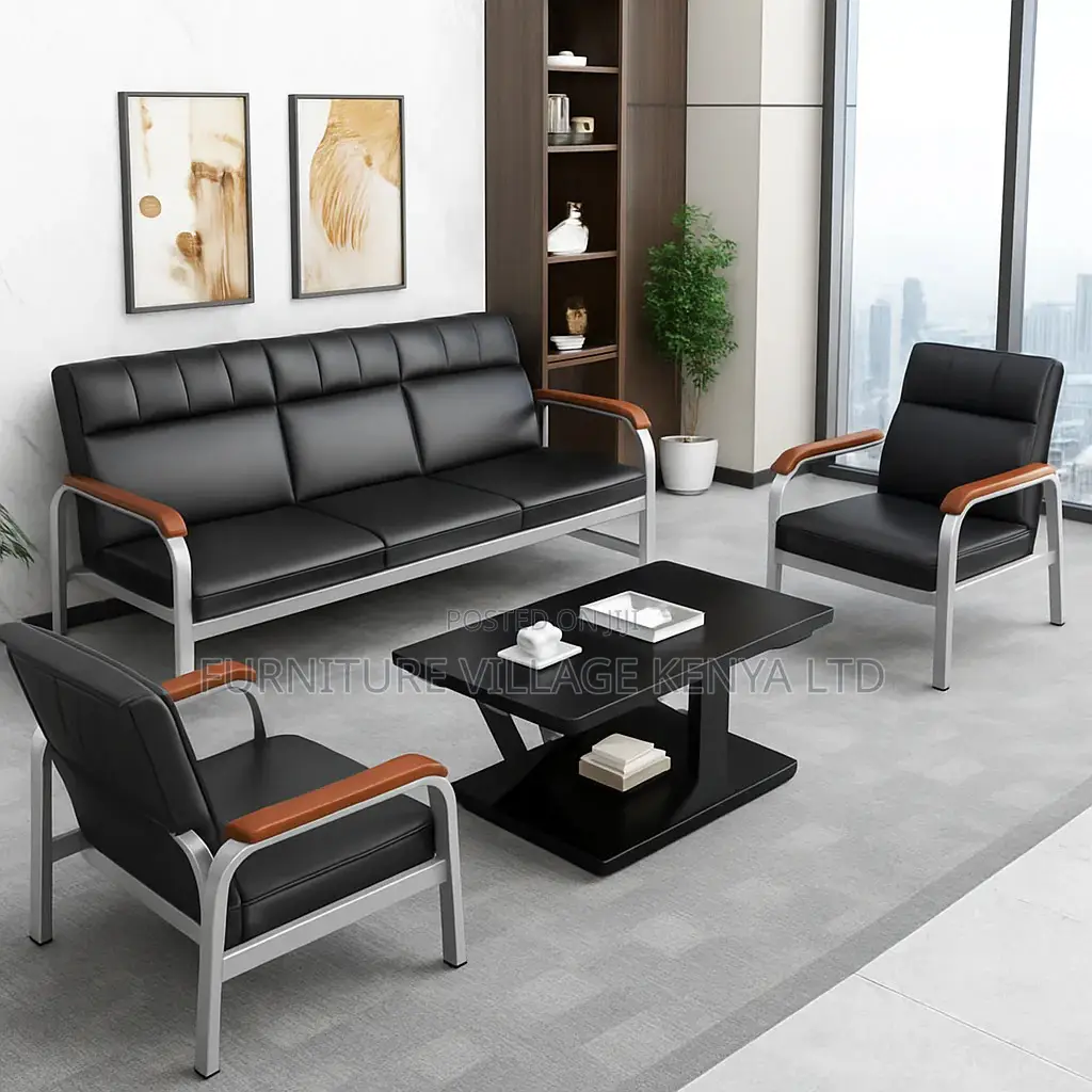 Office Sofa; 5-seater Leather Padded Waiting Office Sofa