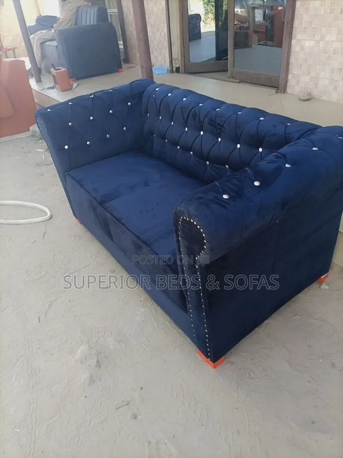 2 Seater Navy Studded Chesterfield Sofa